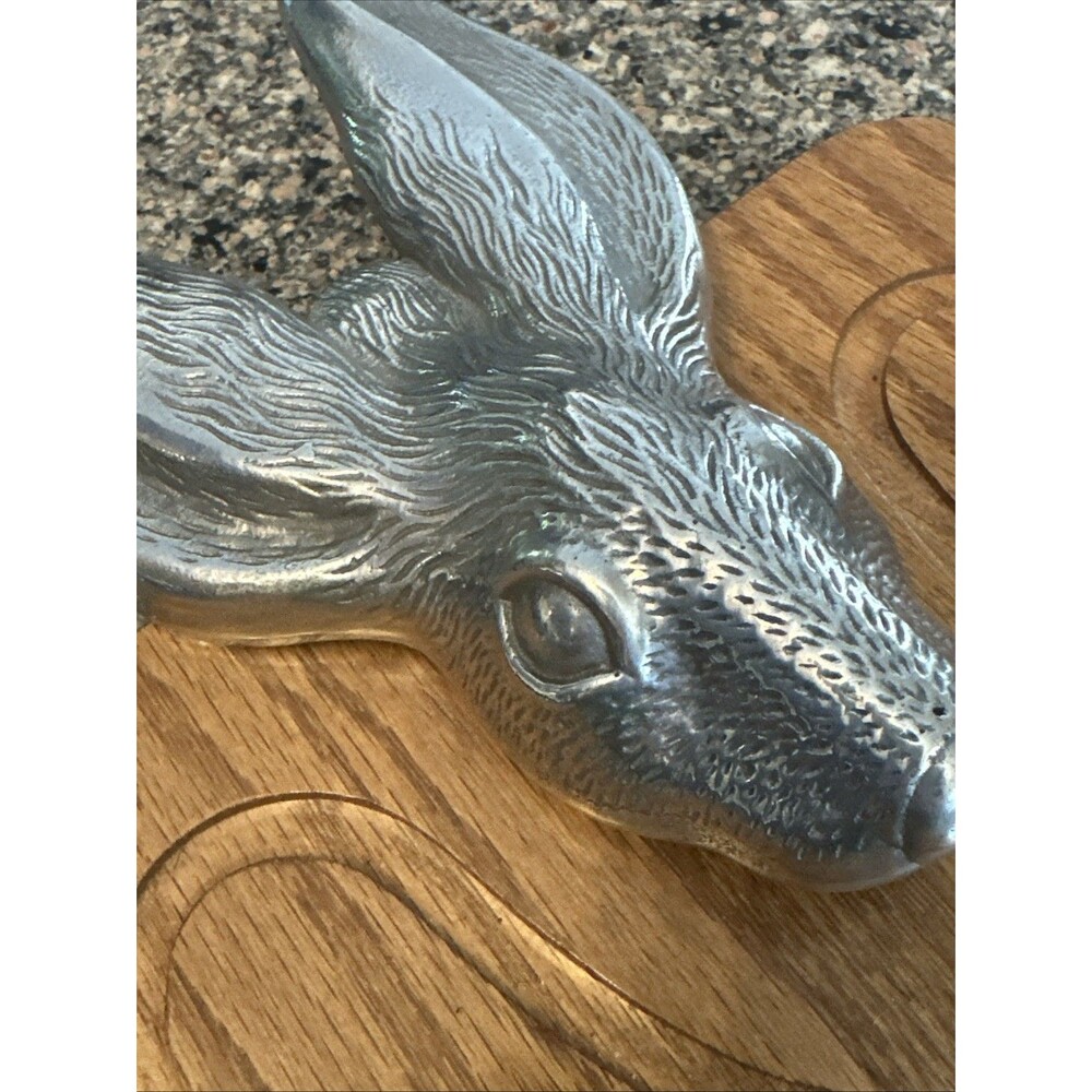 Wooden Cheese Board With Aluminum Rabbit 8 Inches By 15.5 Inches - Picture 7 of 7